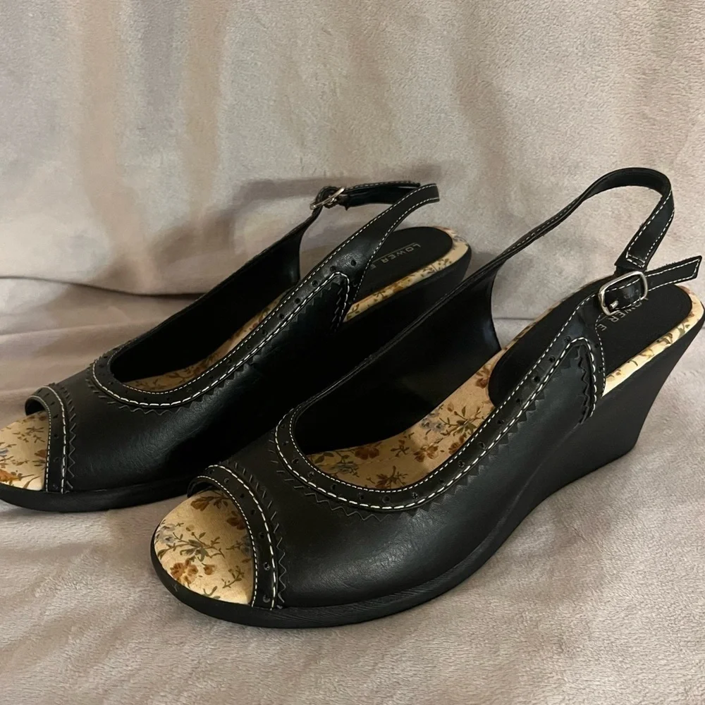 Lower East side peep toe wedges with floral footbed size 7.5